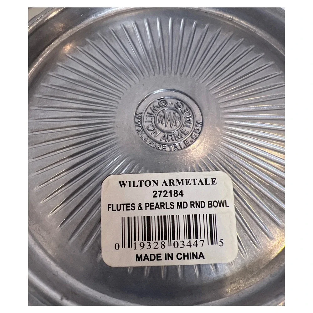 Wilton Armetale Flutes & Pearls Medium Round Bowl Silver Metal Serveware NIB‎